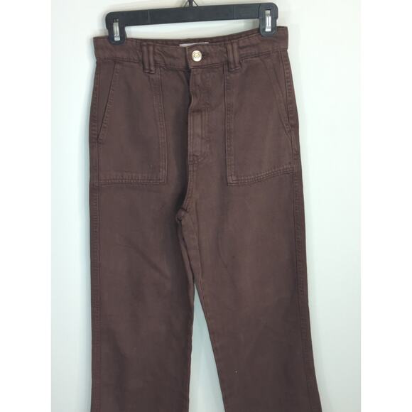 Zara Brown Pants Women's XS High Waisted Straight Leg Casual Neutral Minimalist - Picture 4 of 11